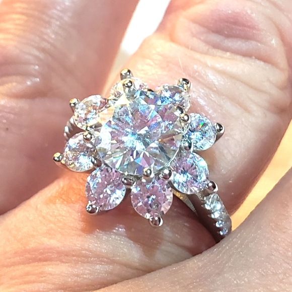 SOLDCertified Moissanite snowflake ring 2.00ctw. In Platinum over Sterling Silve - Picture 5 of 9